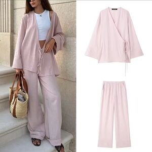 Zara kimono tie shirt in pink NWT